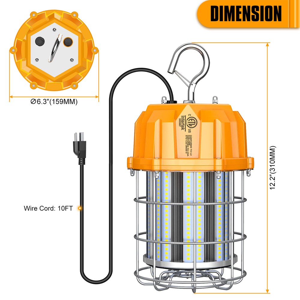 80W LED Temporary Work Light Fixture 100-277VAC High Bay Construction Work Light
