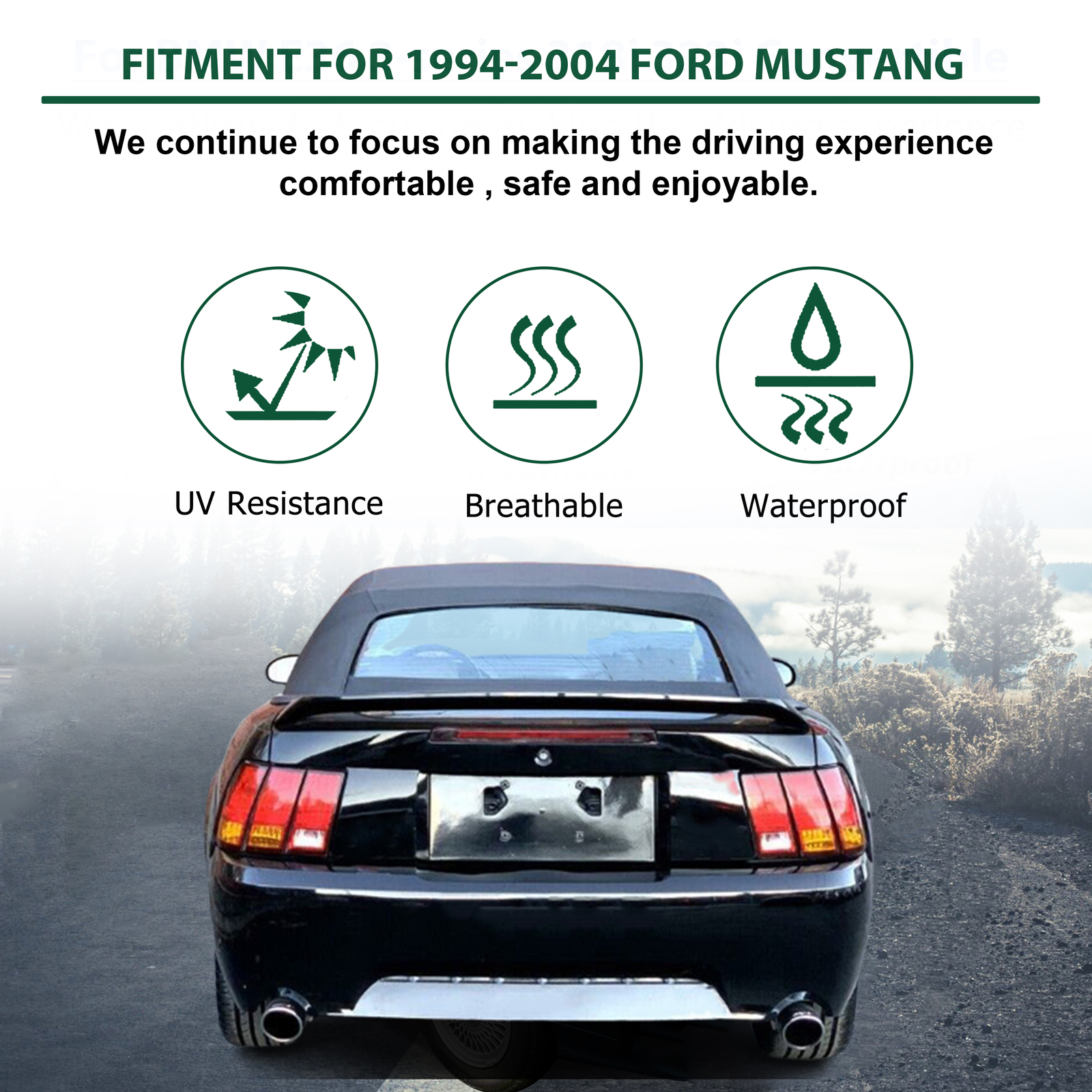 For Ford mustang Convertible FM3229SS 1994-04 Soft top W/window Black Sailcloth