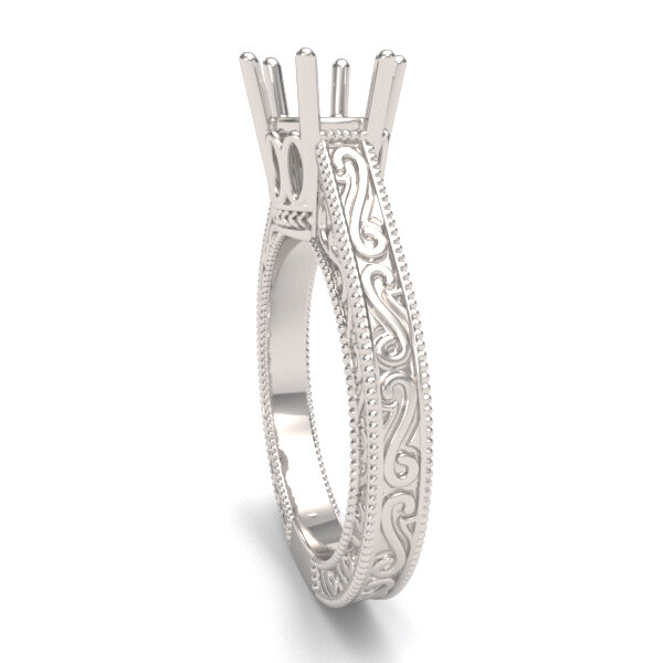 Art Deco Crown Filigree Scrolls Solitaire