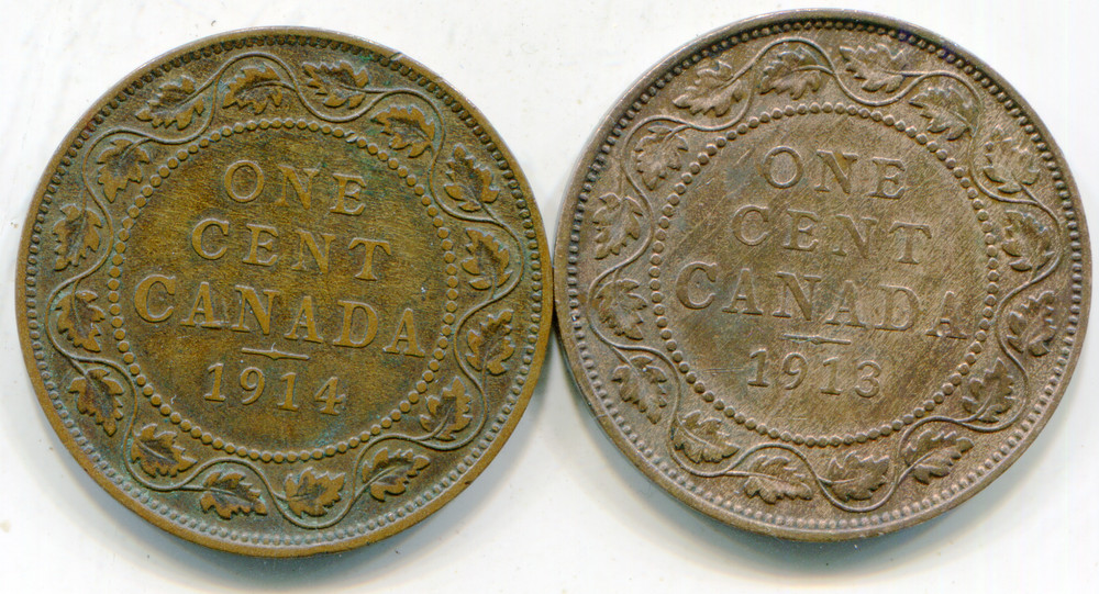 Canada Large Cent   1913 + 1914  lotapr4741