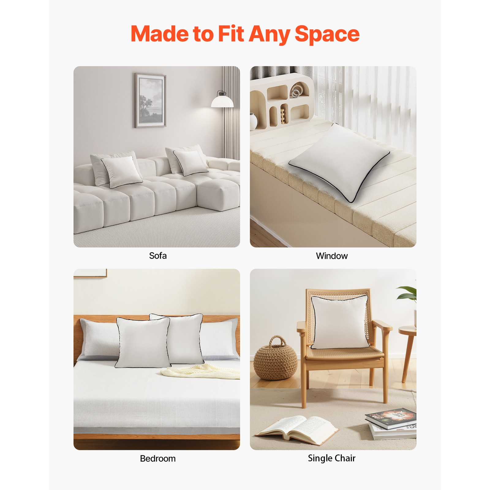 20 x 20 in Throw Pillow Inserts Pack of 2 White Down Alternative Pillows Square