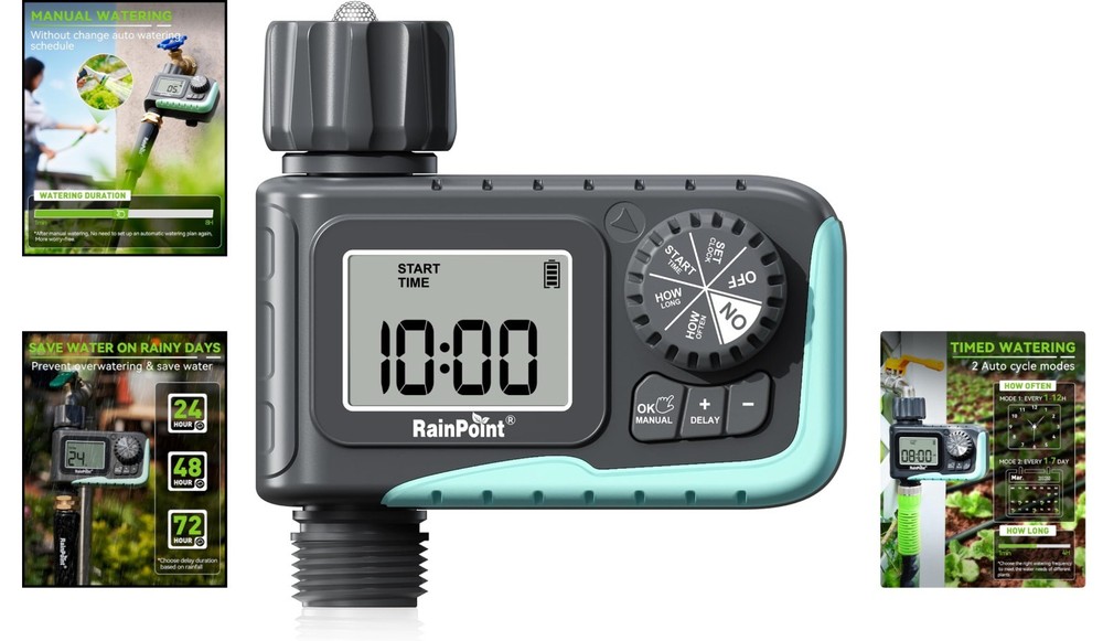 Compact 1-Outlet Sprinkler Timer: Easy Programming for Yard & Garden Maintenance