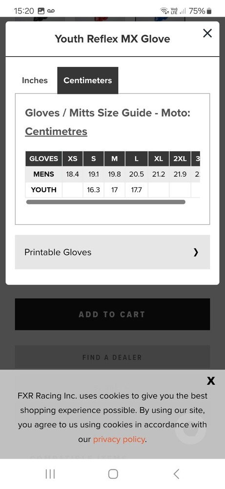 FXR Prime MX Glove Black/White Size Medium