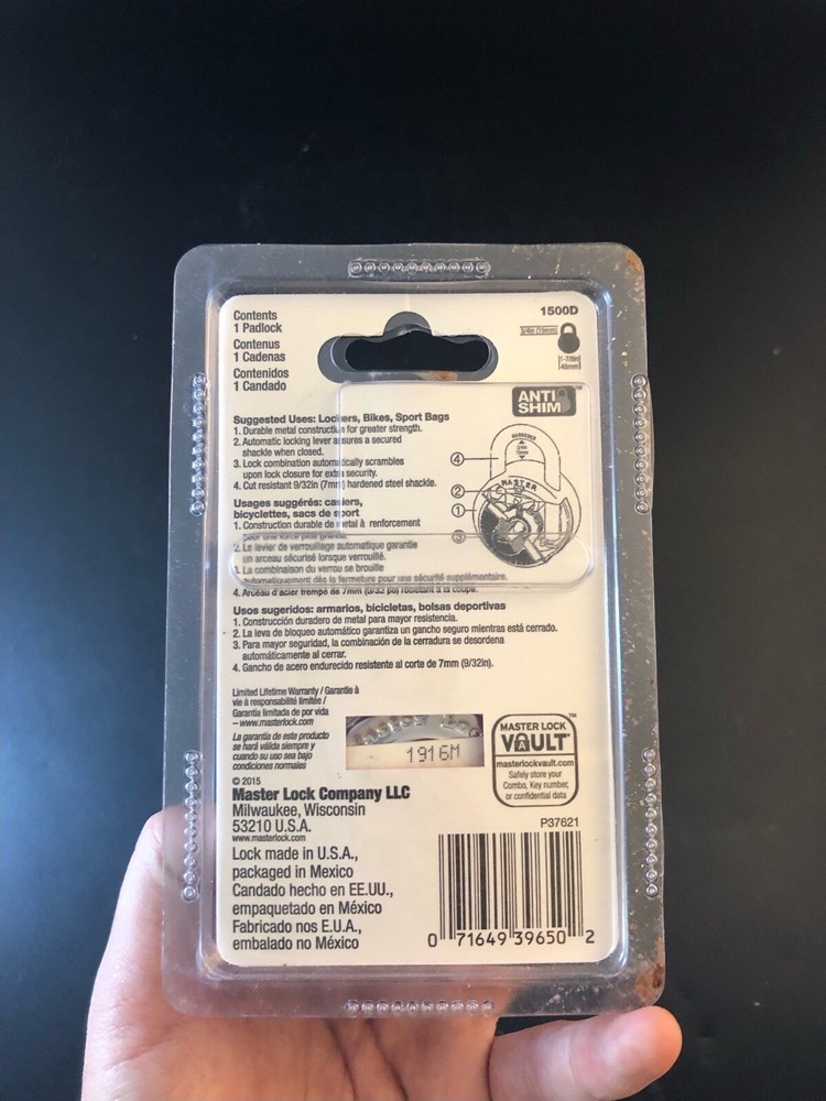 Master Lock Anti-Shim 3-Digit Combination Lock #1500D Vf2