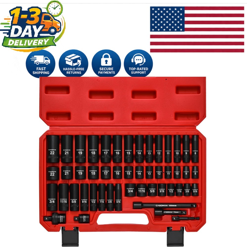 49-Piece Chrome Vanadium Drive Impact Socket Set - Durable & Corrosion-Resistant