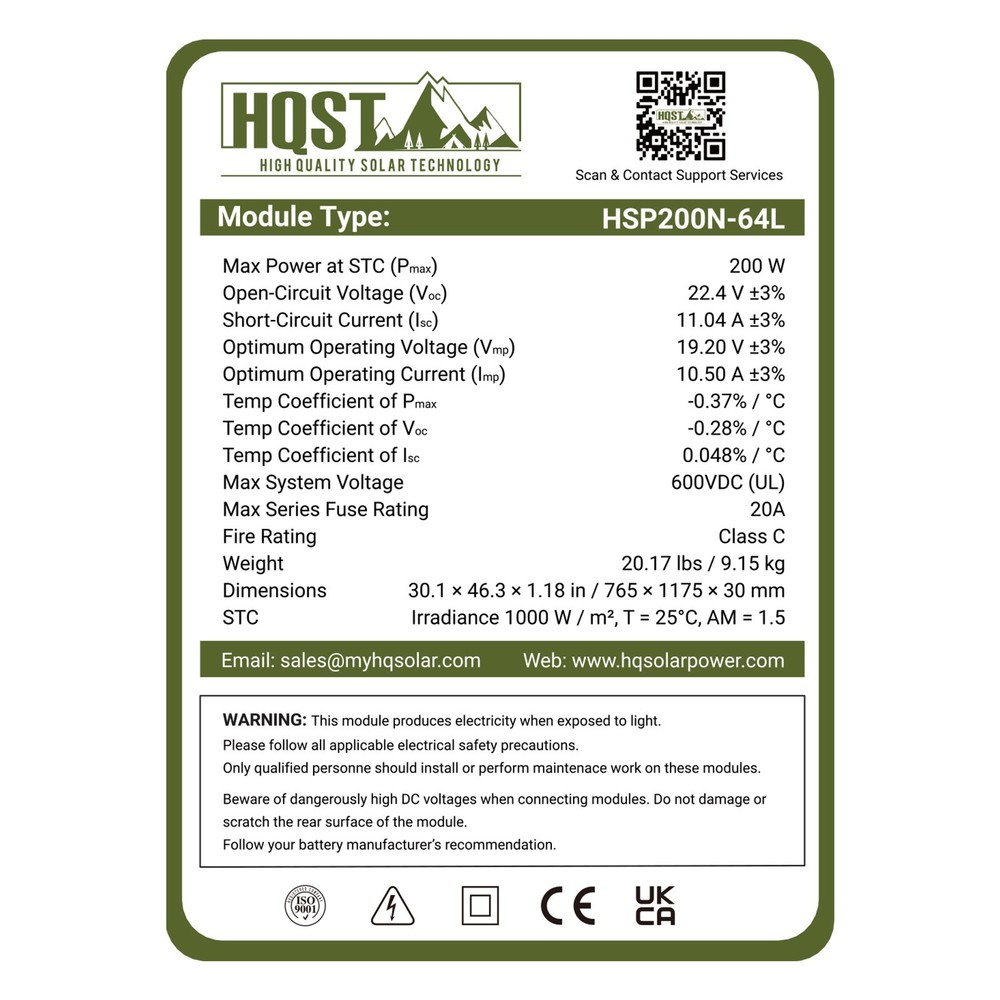 HQST 400W 2PCS 200W Compact N-Type Solar Panel | 25.4% Efficiency, 14.5% Lighter