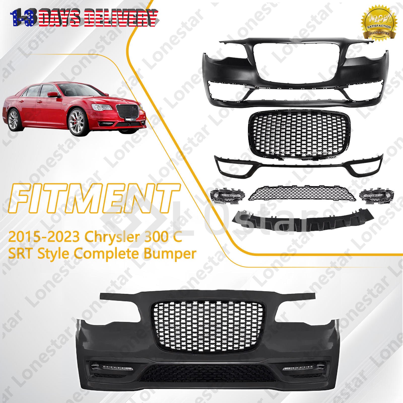 Complete Bumper Set For 2015-2023 Chrysler 300 SRT Style No Parking Sensor