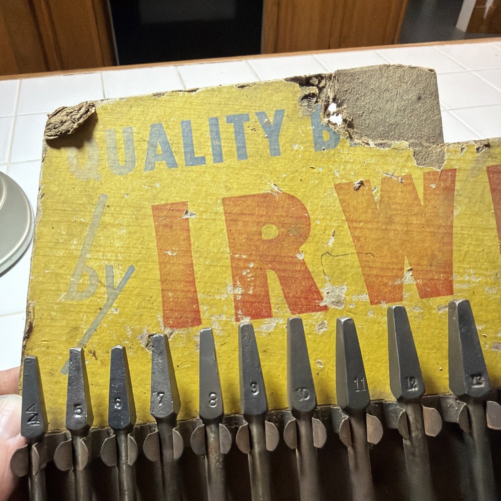 Vintage Irwin The Original Solid Center Auger Drill Bit Metal Display + 13 Bits
