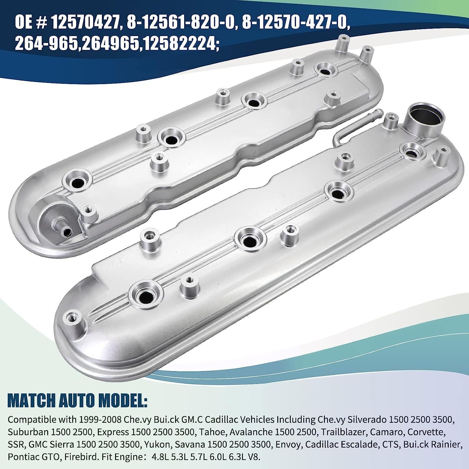 Valve Covers Left & Right 12570427 12582224 for 1999-2008 Chevy Silverado Sierra