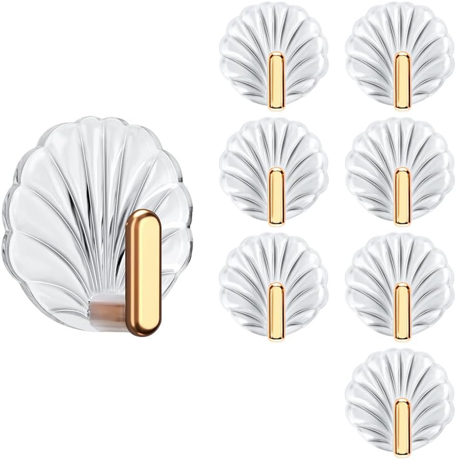 8PCS Shell Clear Adhesive Hooks - No Drill Removable Waterproof for Bathroom, Sh