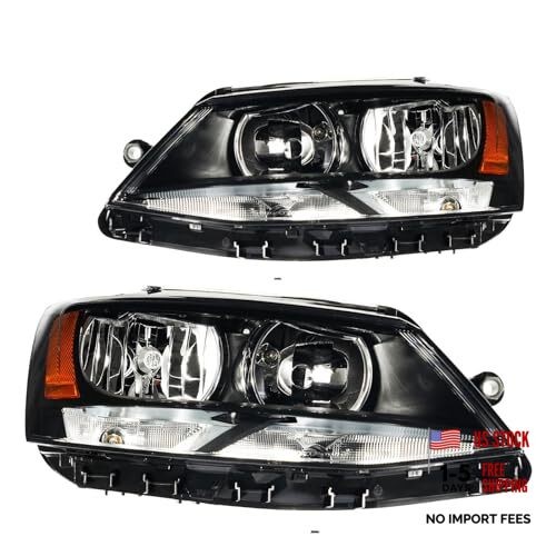 Headlight Assembly,Headlights Compatible with Jetta 2011-2016 Amber Black