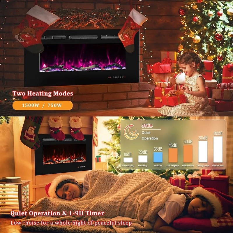 Electric Fireplace Insert Wall Mount 169 Flame Effects Remote Control Heating US
