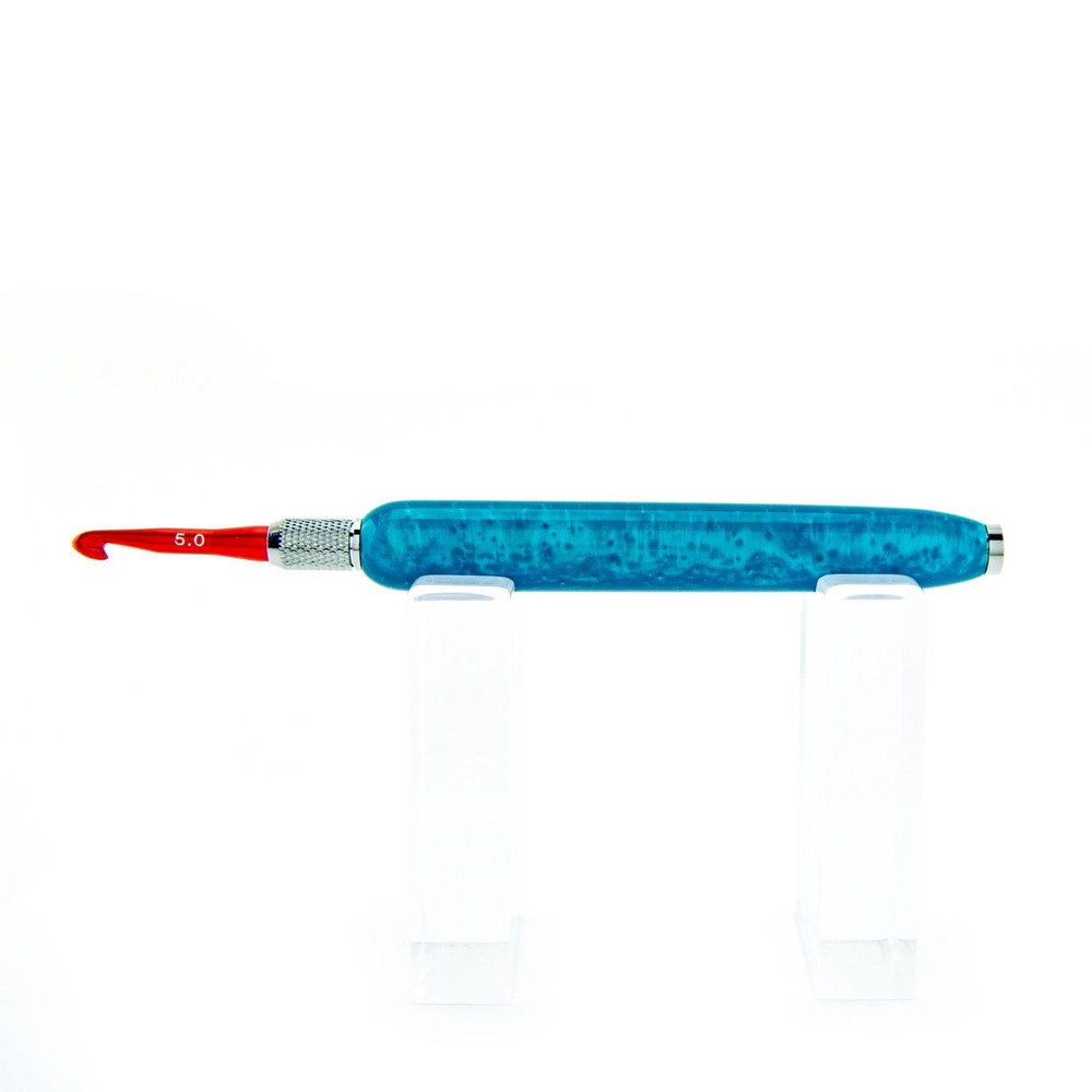 Crochet Set Interchangeable Hooks Artisan Crafted Blue Ergonomic Long Handle