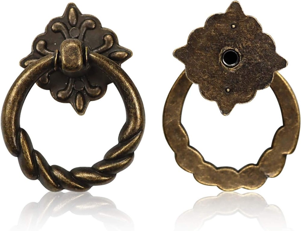 6pcs Vintage Bronze Drop Ring Knobs Pulls Handles for Dresser Drawer Antique
