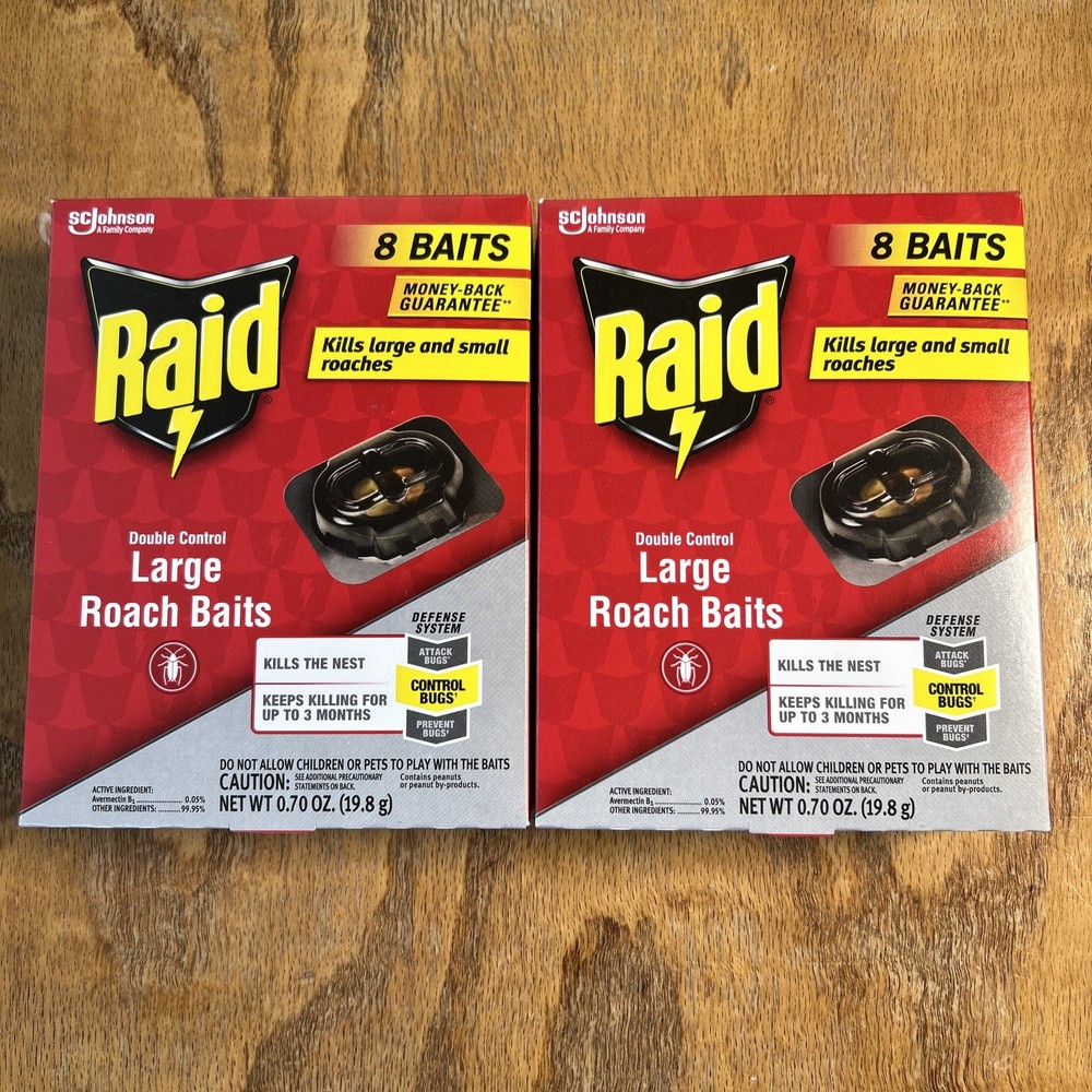 2 Pack -  Raid Large Roach Baits Double Control Defense System 8 Baits/Pack