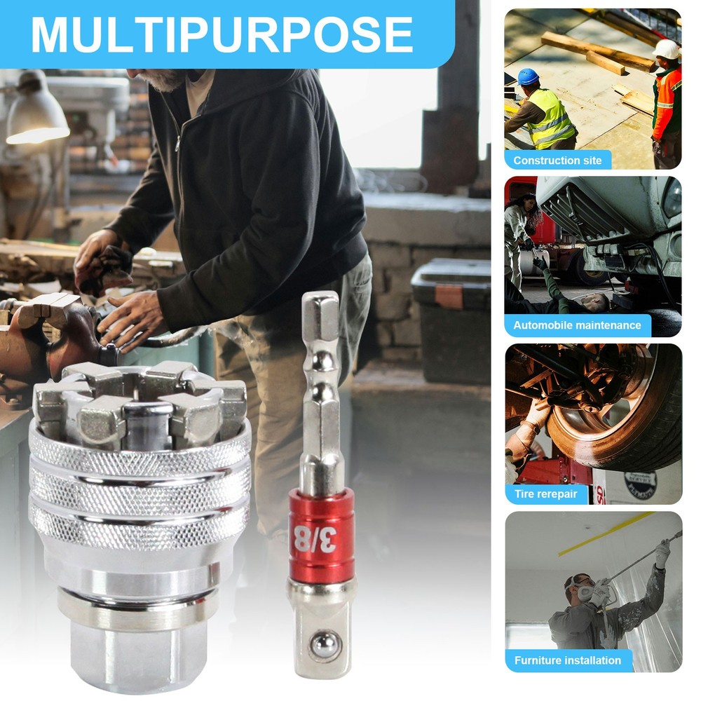 10-19mm Universal Socket Tool Adjustable Multifunction Wrench Sleeve Adapter Kit