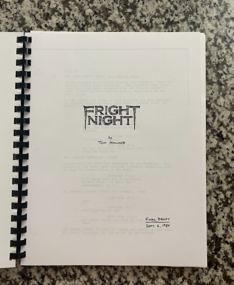 Fright Night Horror Movie Script Reprint Full Screenplay Script