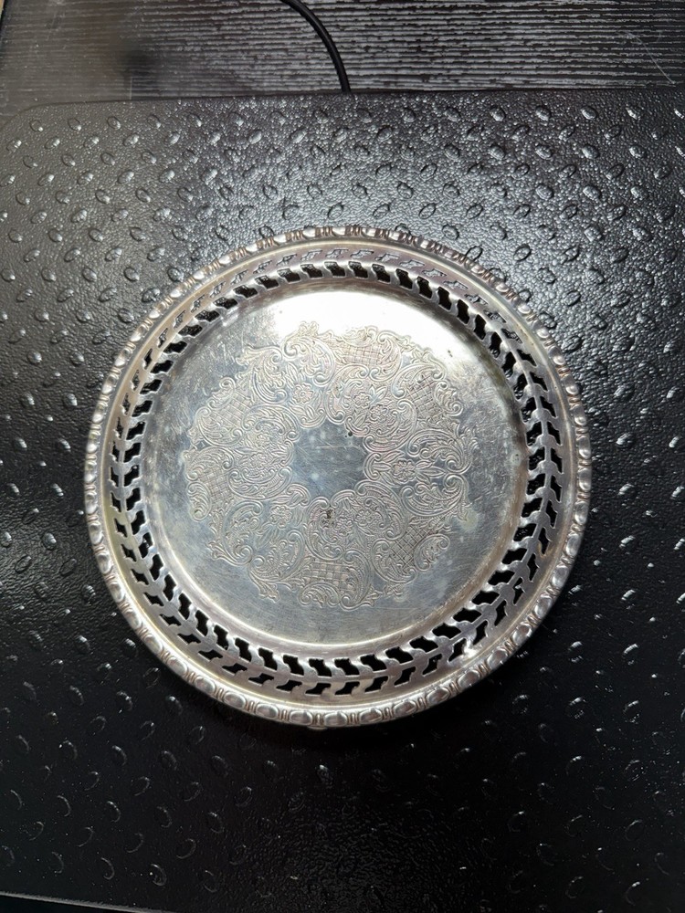 Antique Silverplate Tray Ornate Pattern Pierced Edge E.P. Copper 823