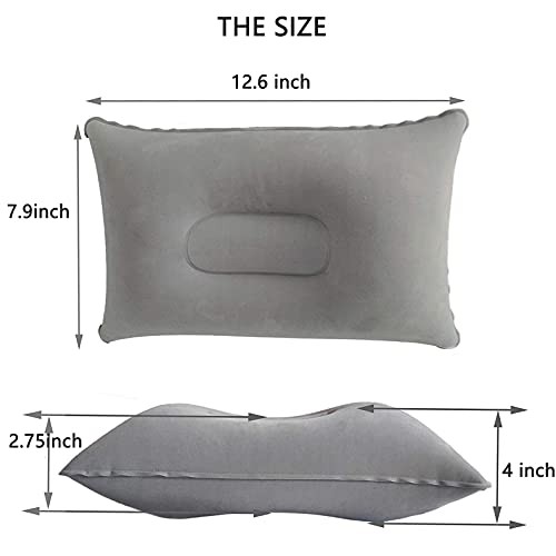 2 Pack Gray Ultralight Inflatable Pillow Small Squared Flocked Fabric Air 2pcs