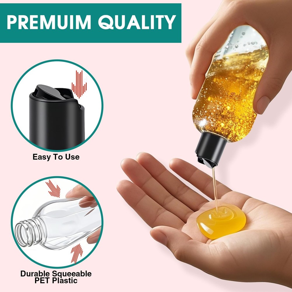 16 oz Clear Plastic Empty Bottles with Black Disc Top Caps, 12 Pcs Squeezable...