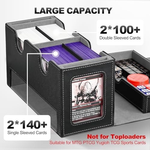 Card Deck Box for MTG, Double Storage Box with 2 Commander Display & Black&Gray
