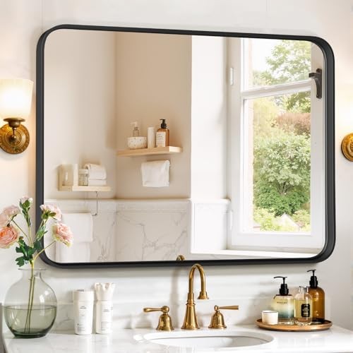 Bathroom Mirror 40x30 Inch Metal Frame Rectangle 40"L x 30"W Black Rectangular