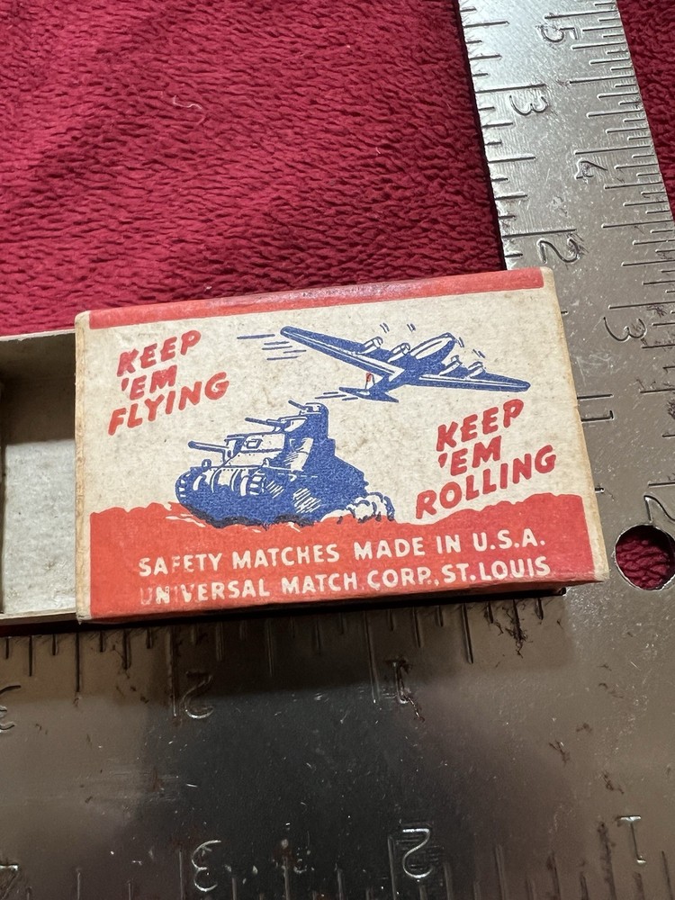 Vintage V for Victory, Keep 'Em Flying & Keep 'Em Rolling Empty Match Box.