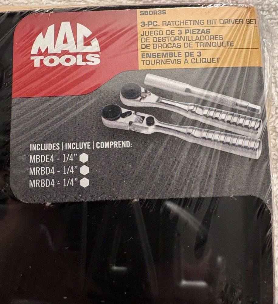 Mac Tools 3 Pc. Ratcheting Bit Driver Set w/Plastic Storage Tray