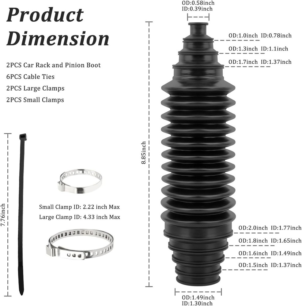 2PCS Inner Tie Rod Boot Kit Adjustable Rack Pinion Bellow Steering Boots Set
