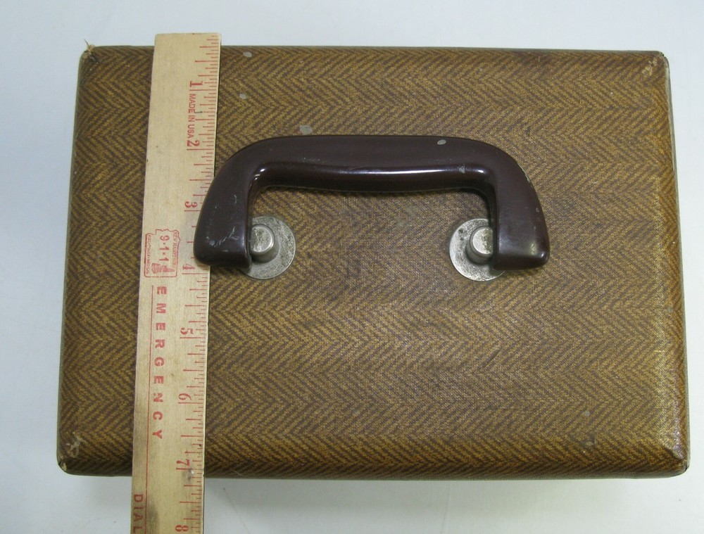 Vintage Pitney Bowes Hard Case Handle Brown Herringbone Pattern Empty Repurpose