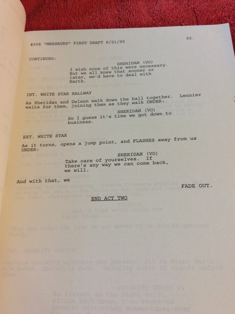 ORIGINAL SCRIPT BABYLON 5 MESSAGES FROM EARTH #308 JERRY DOYLE MICHAEL O'HARE