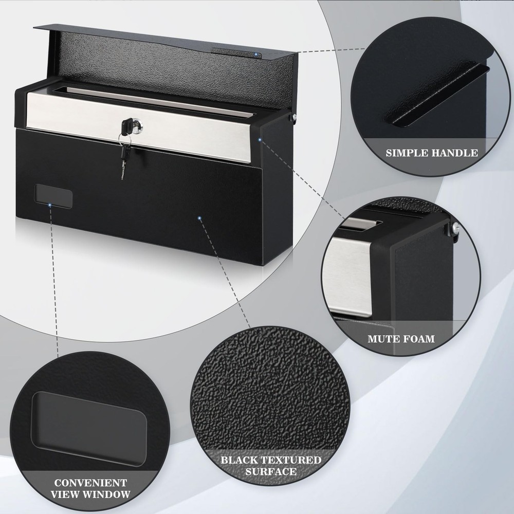 xydled Mailbox with Key Lock, Locking Wall Mount Mail Boxes for Outside, Stee...