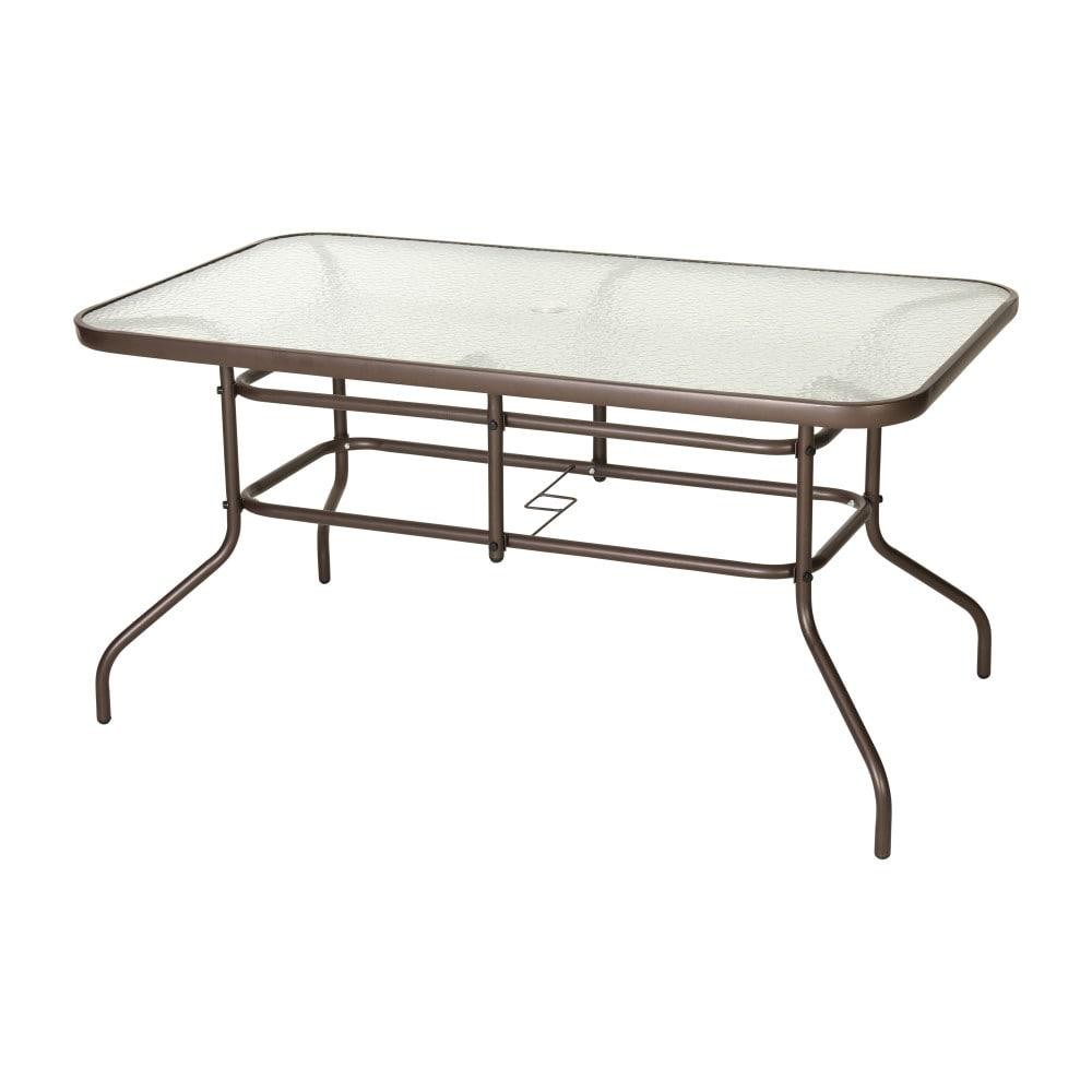 Rectangular Glass Metal Patio Table With Umbrella Hole