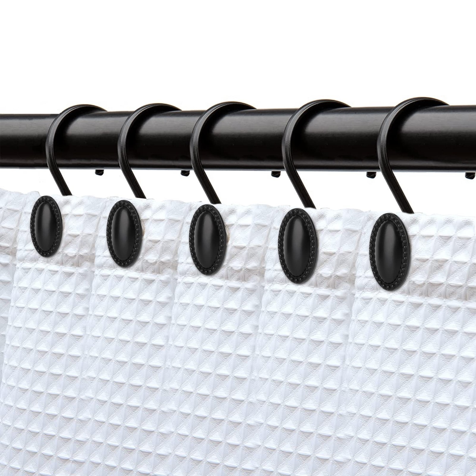 Shower Curtain Hooks Set Of 12 Black Zinc Rust Resistant Decorative Matte Black