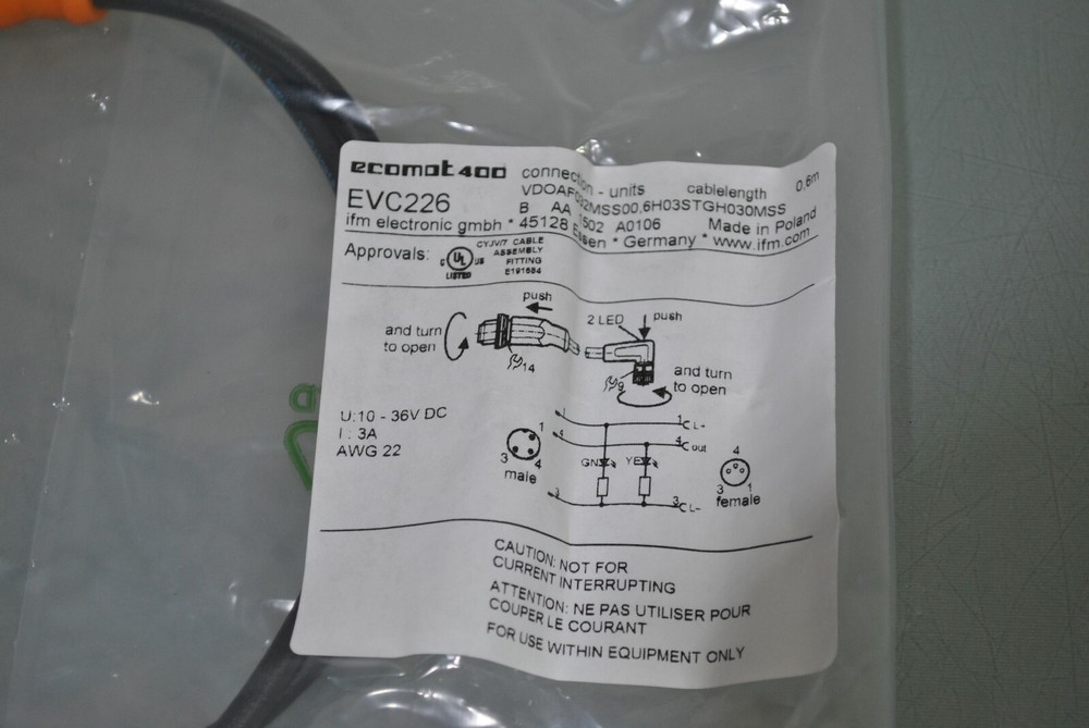 IFM Electronic Interconnect Cable EVC226 Sensor Actuator Cable (C4189-R59)
