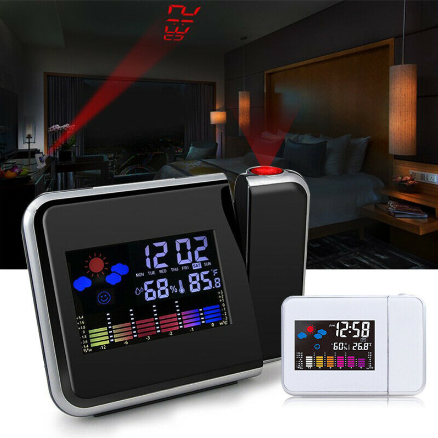 LED Digital Projection Alarm Clock Backlight snooze color Ceiling projector
