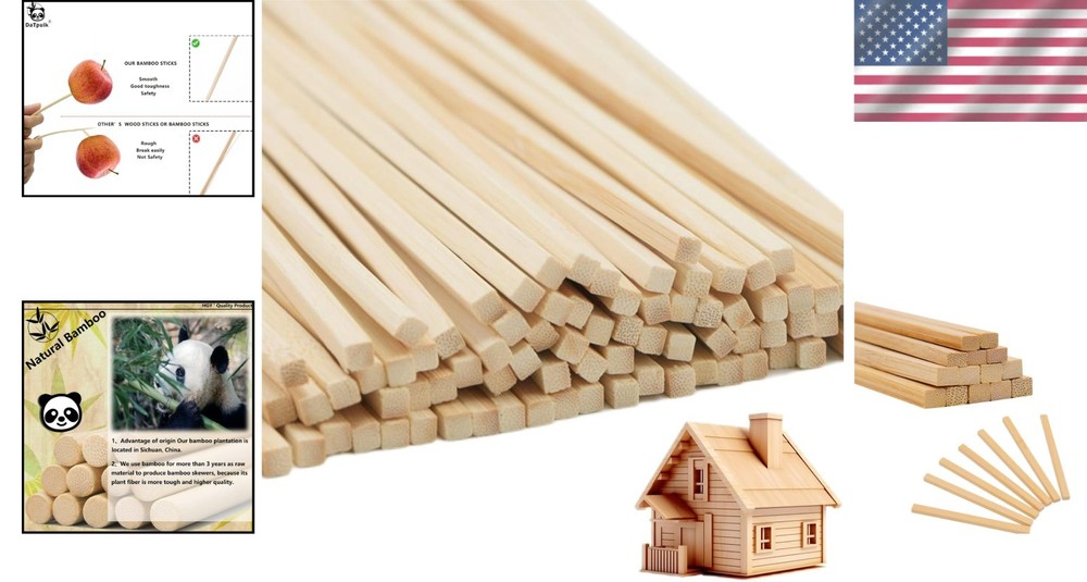 Versatile 100 PCS Square Bamboo Sticks - 1/4 x 12 Inch for Creative Projects