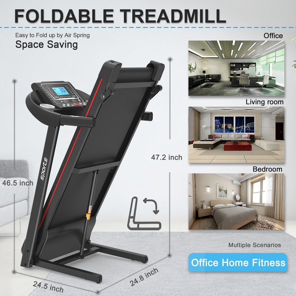 Folding Treadmill Electric Running Jogging Machine 5''LCD Display w/ Bluetooth