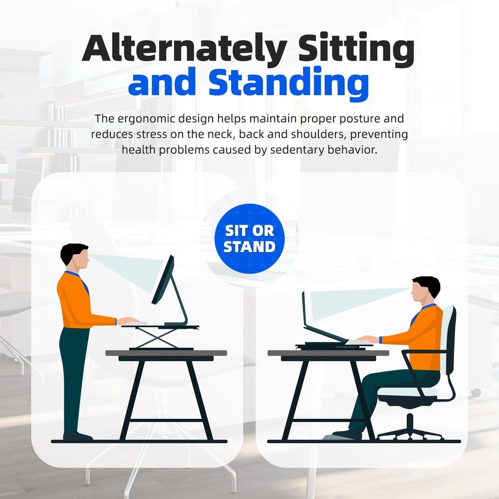 Standing Desk Converter Height Adjustable, Sit to Stand up Desk Riser Compute...