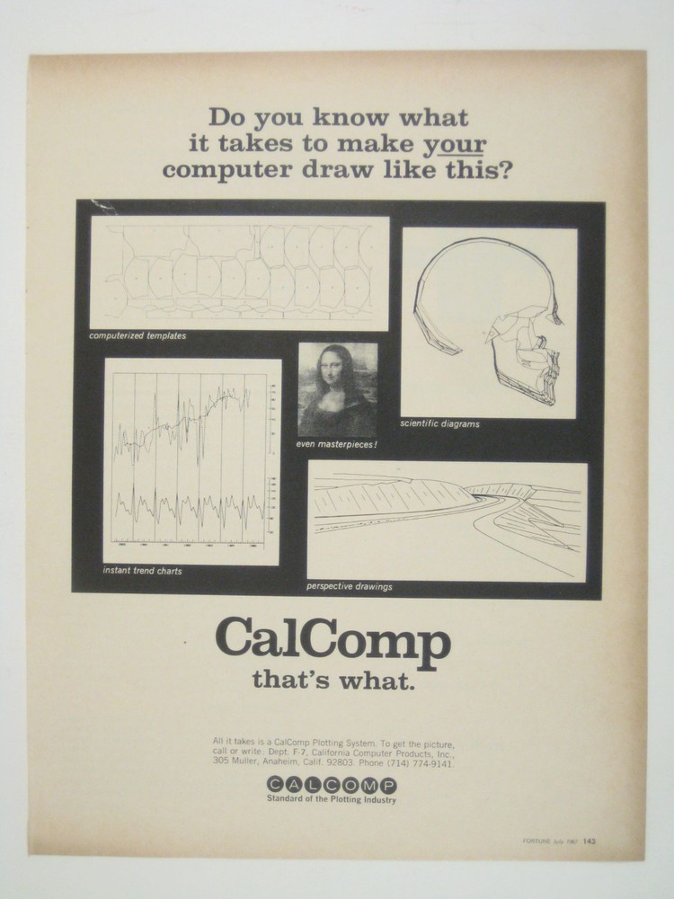 CalComp Computer Plotting System Print Ad 1969 Even Masterpieces Chart Mona Lisa