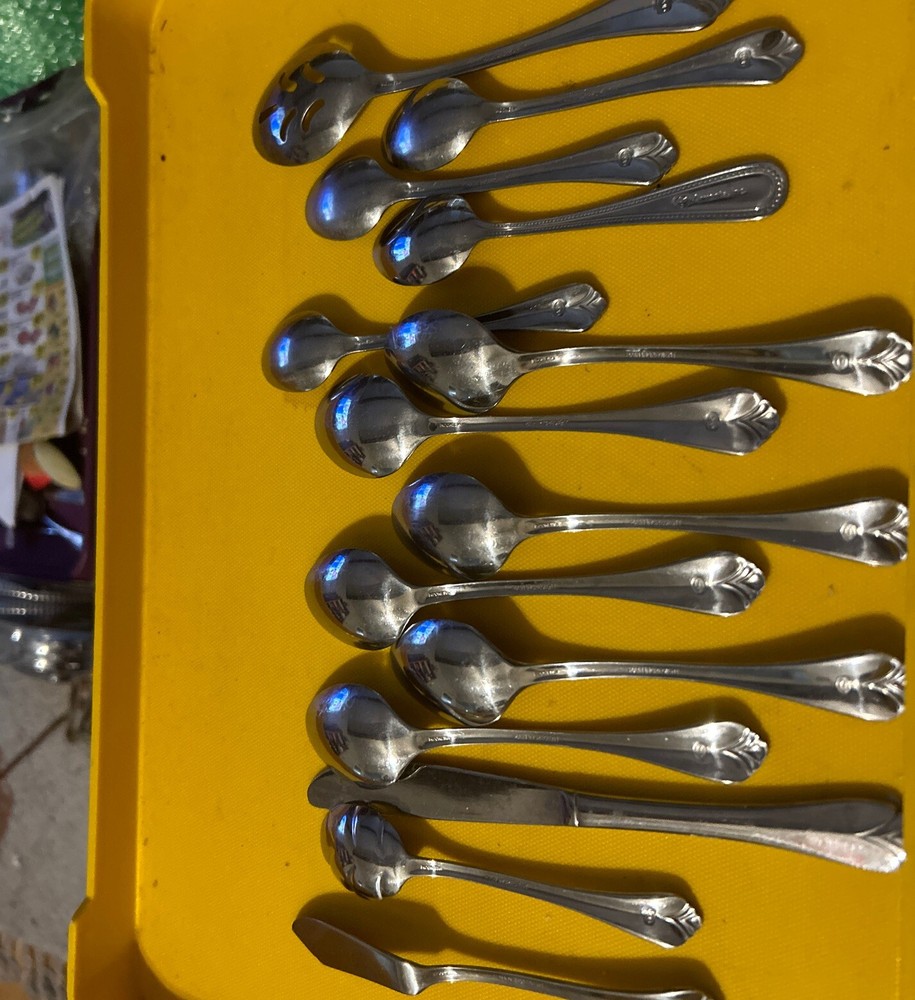 14 Pc Main Ingredient Stainless Mixed Flatware Lot Serving Soup Teaspoons