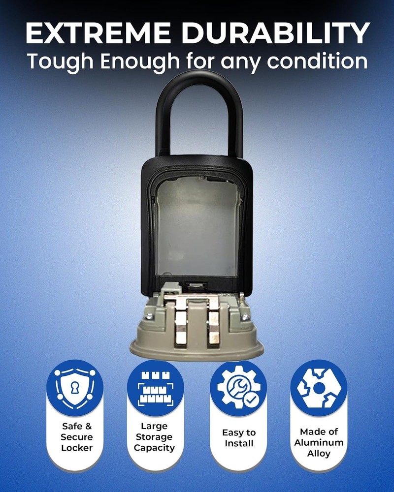 Outdoor Key Storage Lockbox - Personalizable 4-Digit Combination Security
