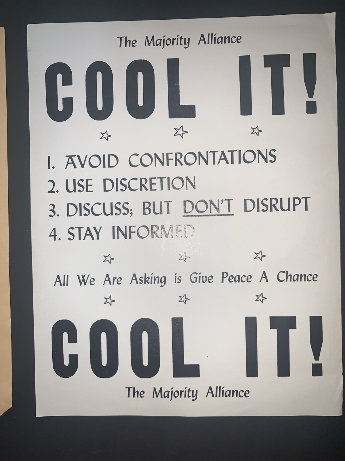1970 Ohio State University "Cool It!" Flyer Vietnam War Majority Alliance