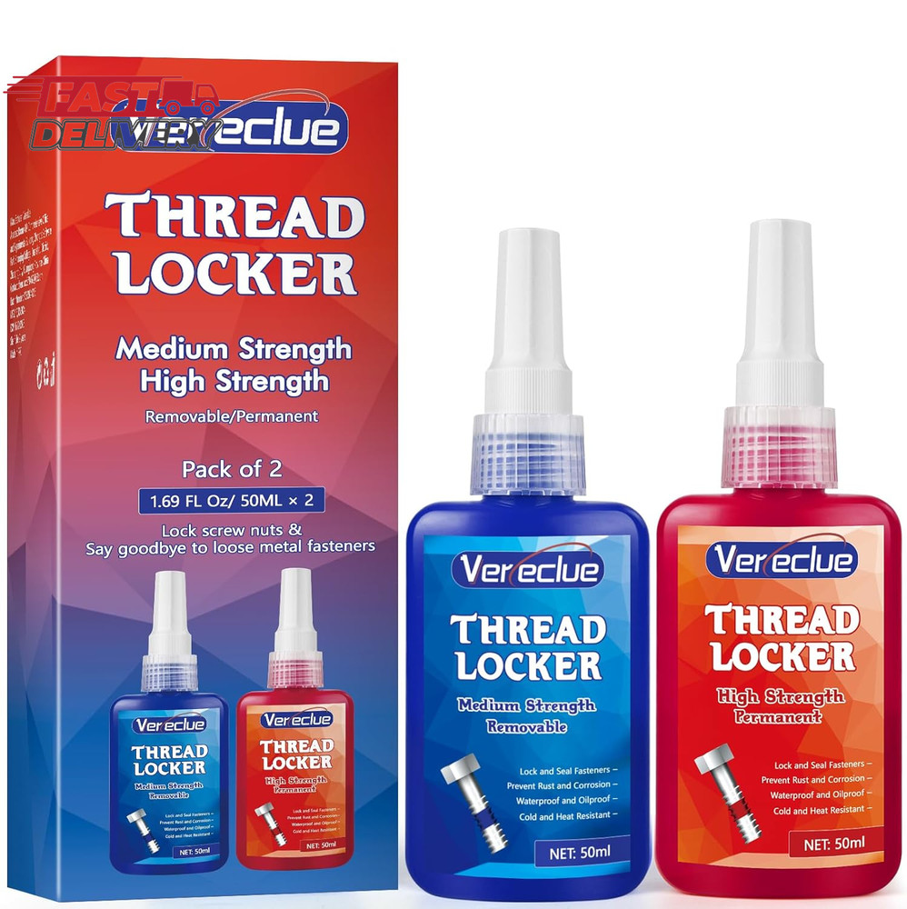 Thread Lock 50Ml Blue and 50Ml Red, Medium and Strong Strength Threadlocker, Fas