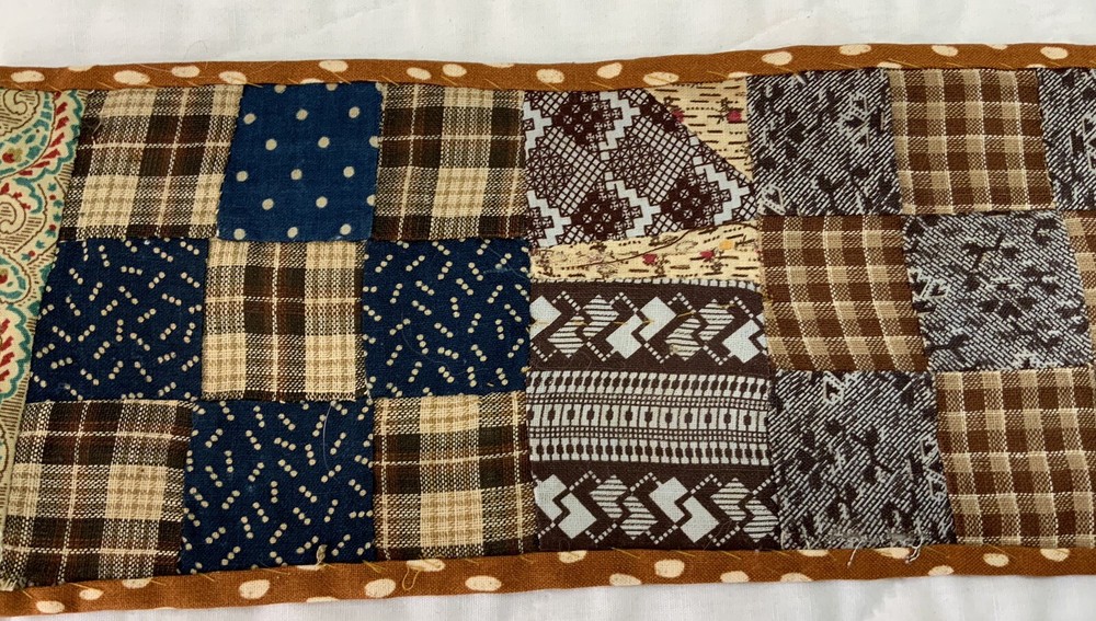 Antique Vintage Table Topper, Rectangle, Nine Patch, Early Calicos, Brown
