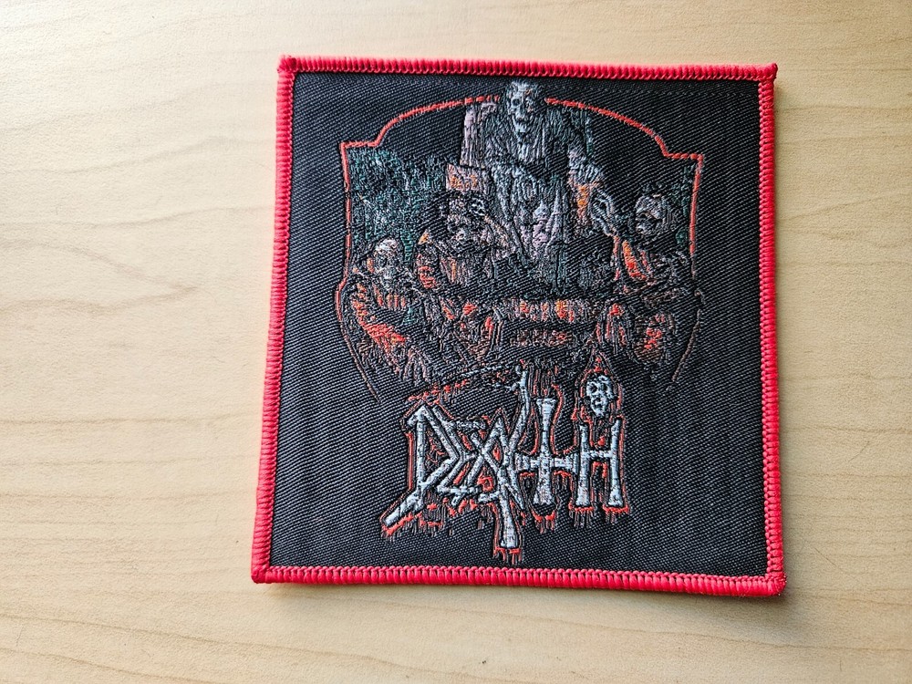 DEATH, SEW ON RED BORDER WOVEN PATCH
