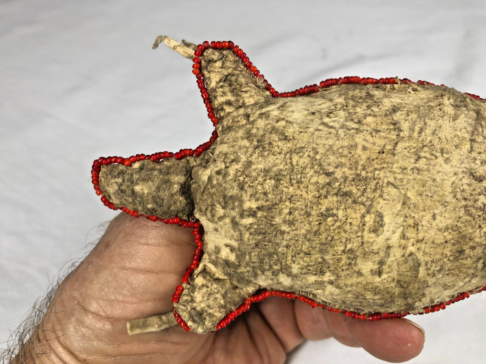 ANTIQUE ORIGINAL NATIVE AMERICAN MADE BEADED LEATHER TURTLE FETISH