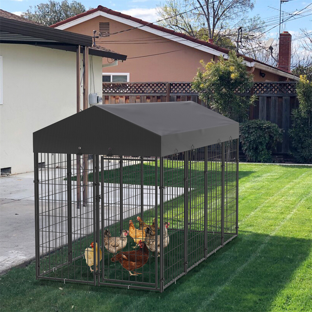 Strong Dog Playpen Huge Cage Pet Exercise Metal Fence Kennel Roof Outdoor Indoor