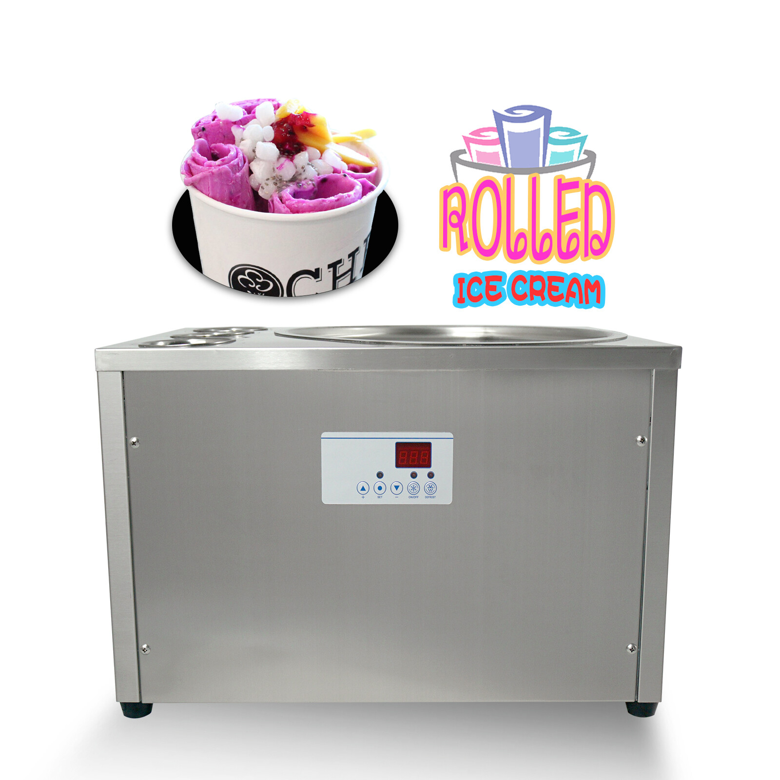 Kolice Countertop 18" Round Ice Pan Fried Ice Cream Machine With 3 Buckets