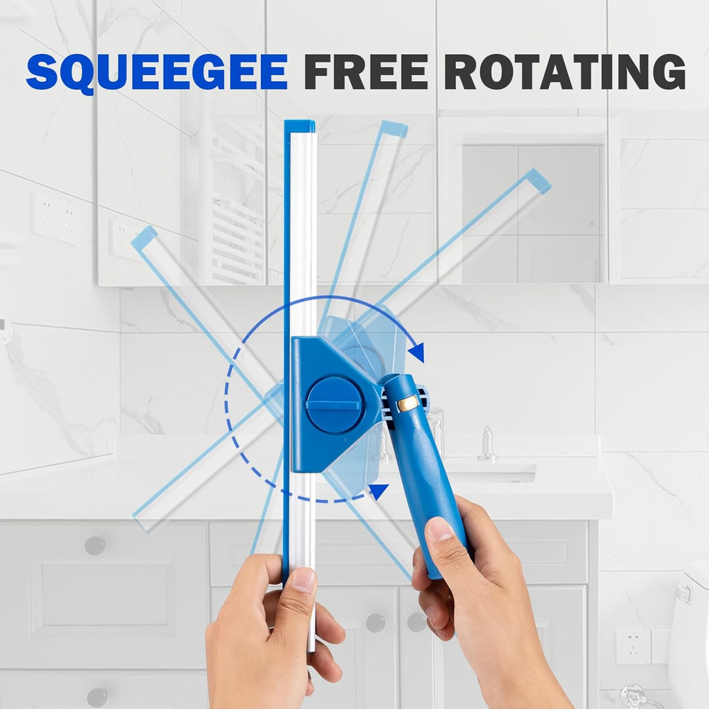 Multi-Purpose 13.5" Window Squeegee with 7" Handle, Rotating Window Cleaner for